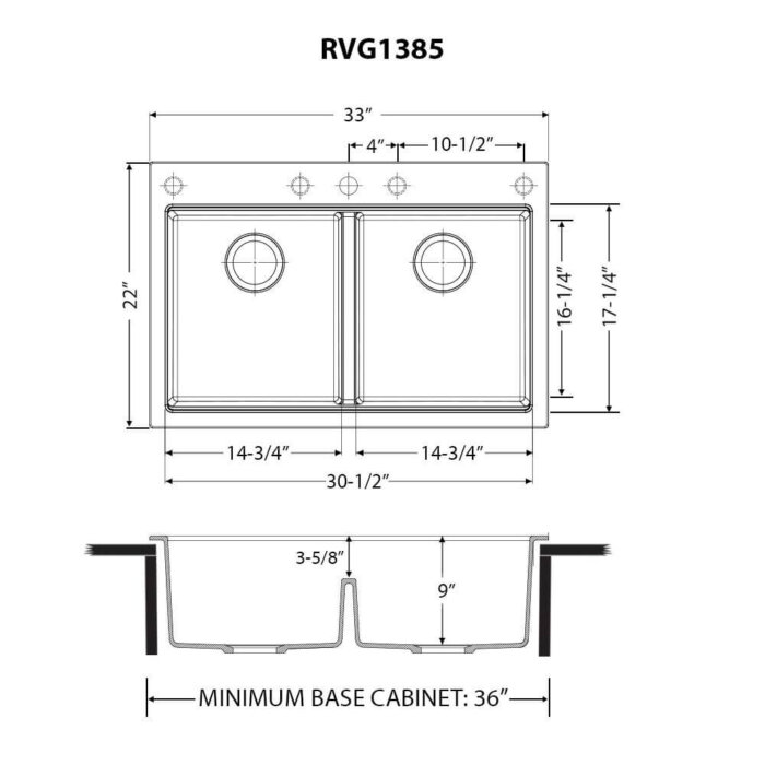 Ruvati 33 x 22 inch epiGranite Drop-in TopMount Granite Composite Double Bowl Low Divide Kitchen Sink - Arctic White - RVG1385WH