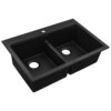 Ruvati 33 x 22 inch epiGranite Drop-in TopMount Granite Composite Quartz Double Bowl Low Divide Kitchen Sink - Midnight Black - RVG1385BK