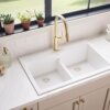 Ruvati 33 x 22 inch epiGranite Drop-in TopMount Granite Composite Quartz Double Bowl Low Divide Kitchen Sink - Arctic White Matte - RVG1385WH
