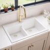 Ruvati 33 x 22 inch epiGranite Drop-in TopMount Granite Composite Quartz Double Bowl Low Divide Kitchen Sink - Arctic White Matte - RVG1385WH