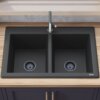Ruvati 33 x 22 inch epiGranite Drop-in Topmount Granite Composite Quartz Double Bowl Kitchen Sink - Midnight Black - RVG1388BK