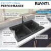 Ruvati 33 x 22 inch epiGranite Drop-in Topmount Granite Composite Quartz Double Bowl Kitchen Sink - Midnight Black - RVG1388BK
