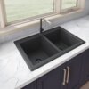 Ruvati 33 x 22 inch epiGranite Drop-in Topmount Granite Composite Quartz Double Bowl Kitchen Sink - Midnight Black - RVG1388BK