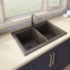 Ruvati 33 x 22 inch epiGranite Drop-in Topmount Granite Composite Quartz Double Bowl Kitchen Sink - Espresso Brown - RVG1388ES