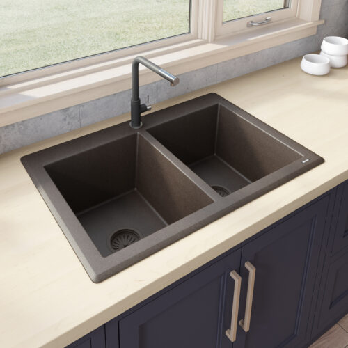 Espresso Brown Undermount Double Bowl Sink