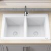 Ruvati 33 x 22 inch epiGranite Drop-in Topmount Granite Composite Quartz Double Bowl Kitchen Sink - Arctic White Matte - RVG1388WH