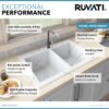Ruvati 33 x 22 inch epiGranite Drop-in Topmount Granite Composite Quartz Double Bowl Kitchen Sink - Arctic White Matte - RVG1388WH
