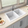 Ruvati 33 x 22 inch epiGranite Drop-in Topmount Granite Composite Quartz Double Bowl Kitchen Sink - Arctic White Matte - RVG1388WH