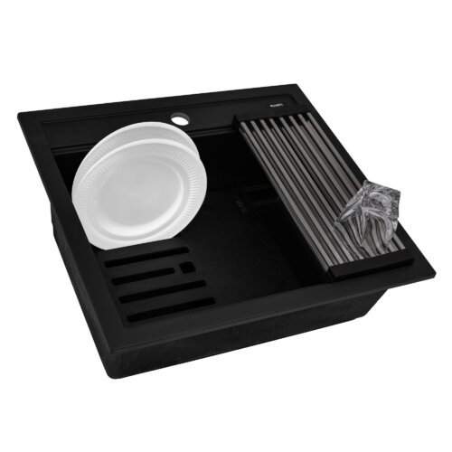 Ruvati 23-inch epiCube Granite Composite Quartz Workstation Matte Black Drop-in Topmount Wet Bar Prep Sink - RVG1622BK