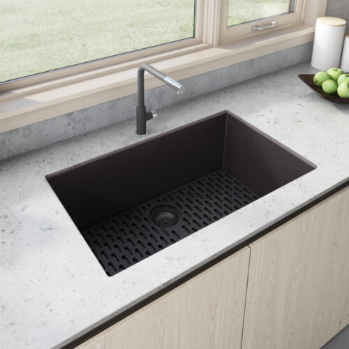 Ruvati 32 x 19 inch Granite Composite Quartz Undermount Single Bowl Kitchen Sink - Espresso Brown - RVG2080ES