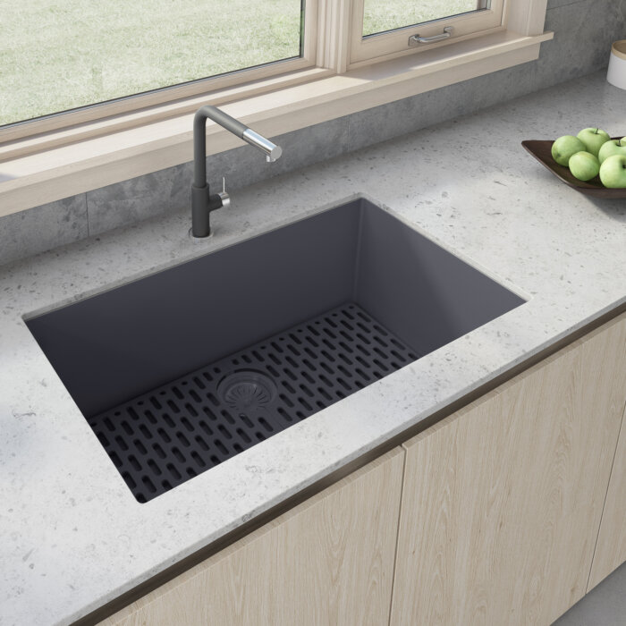 Ruvati 32 x 19 inch Granite Composite Quartz Undermount Single Bowl Kitchen Sink - Urban Gray - RVG2080UG
