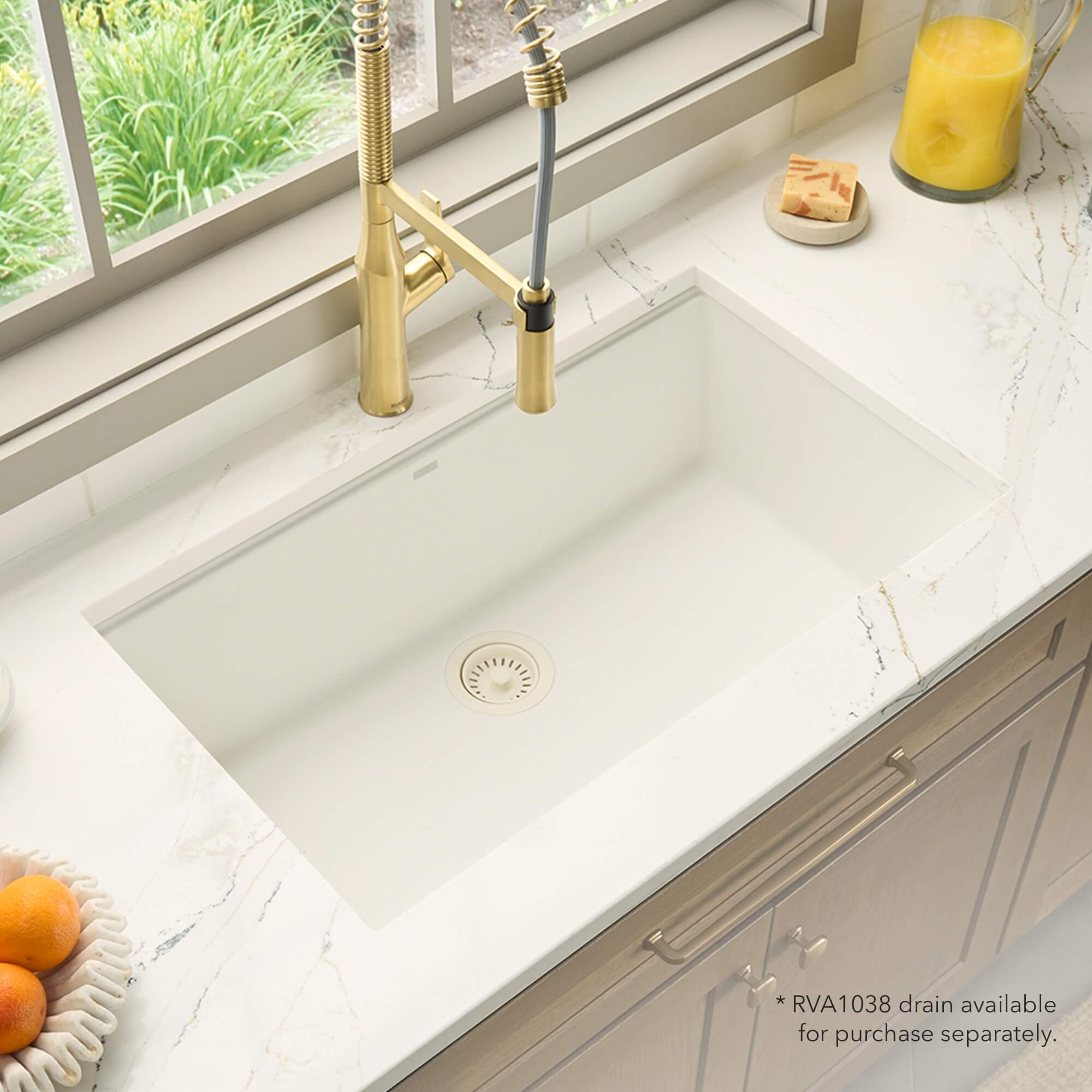 Ruvati 32 x 19 inch Granite Composite Quartz Undermount Single Bowl Kitchen Sink - Arctic White Matte - RVG2083WH