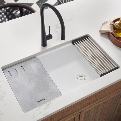 Ruvati 33-inch Granite Composite Quartz Workstation Undermount Kitchen Sink Single Bowl Arctic White Matte - RVG2302WH