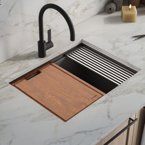 Ruvati 25-inch epiRock Workstation Charcoal Black Undermount Laundry Sink - RVG2321CK