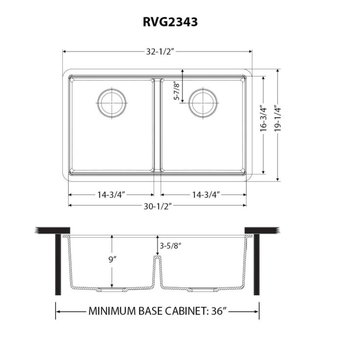 Ruvati 32-inch Undermount Workstation Granite Composite Quartz Kitchen Sink 50/50 Double Bowl -  Midnight Black - RVG2343BK