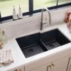 Ruvati 33 x 20 inch Granite Composite Quartz Undermount Double Bowl Kitchen Sink - Midnight Black - RVG2347BK
