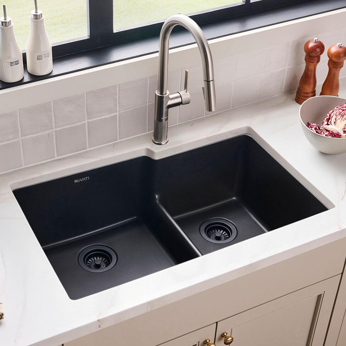 Ruvati 33 x 20 inch Granite Composite Quartz Undermount Double