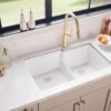 Ruvati 33 x 20 inch Granite Composite Quartz Undermount Double Bowl Kitchen Sink - Arctic White Matte - RVG2347WH