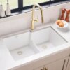 Ruvati 33 x 20 inch Granite Composite Quartz Undermount Double Bowl Kitchen Sink - Arctic White Matte - RVG2347WH