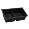 Ruvati 33 x 19 inch Granite Composite Quartz Undermount Low Divide Double Bowl Kitchen Sink - Midnight Black - RVG2385BK