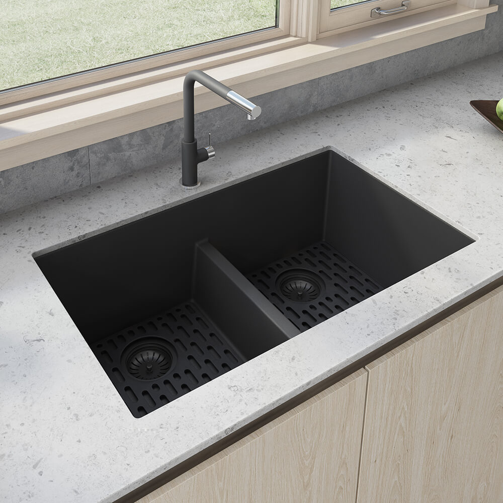 R3-1007-CGS Double Equal Bowl Low-Divide Undermount Composite Granite Sink 
