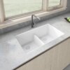 Ruvati 33 x 19 inch Granite Composite Quartz Undermount Double Bowl Low Divide Kitchen Sink - Arctic White Matte - RVG2385WH