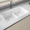 Ruvati 33 x 19 inch Granite Composite Quartz Undermount Double Bowl Low Divide Kitchen Sink - Arctic White Matte - RVG2385WH