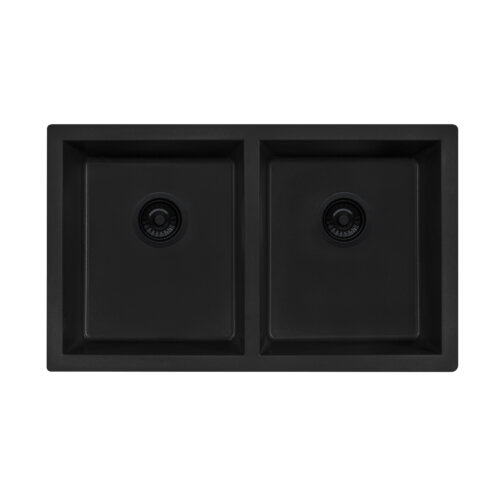 Ruvati 32 x 19 inch Granite Composite Quartz Undermount Double Bowl Kitchen Sink - Midnight Black - RVG2388BK