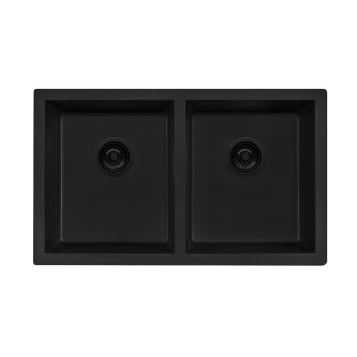 Ruvati 32 x 19 inch Granite Composite Quartz Undermount Double Bowl Kitchen Sink - Midnight Black - RVG2388BK