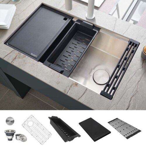 Ruvati 30-inch Workstation Slope Bottom Offset Drain Undermount 16 Gauge Kitchen Sink - RVH185841LM