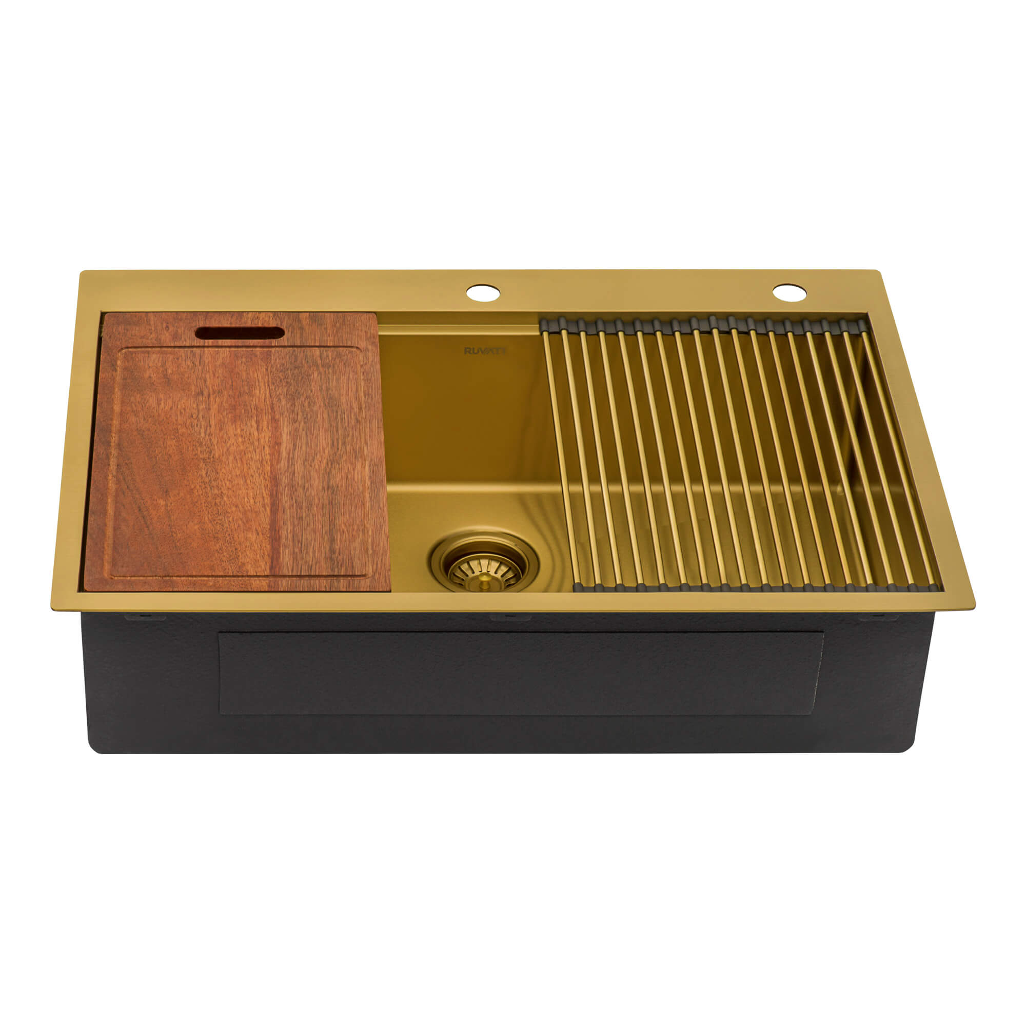 33 inch Polished Brass Matte Gold Workstation Drop-in Topmount Kitchen Sink Single Bowl - RVH5003GG view 1
