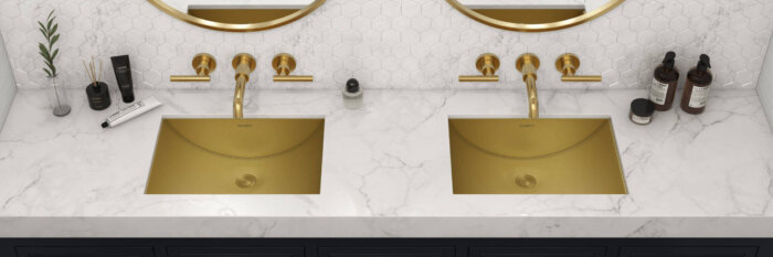Ruvati 16 x 13 inch Brushed Gold Polished Brass Rectangular Bathroom Sink Undermount - RVH6106GG