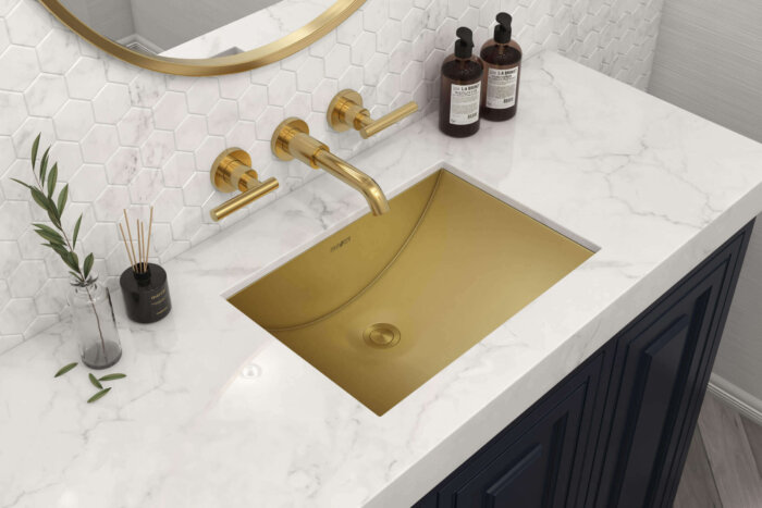 Ruvati 16 x 13 inch Brushed Gold Polished Brass Rectangular Bathroom Sink Undermount - RVH6106GG