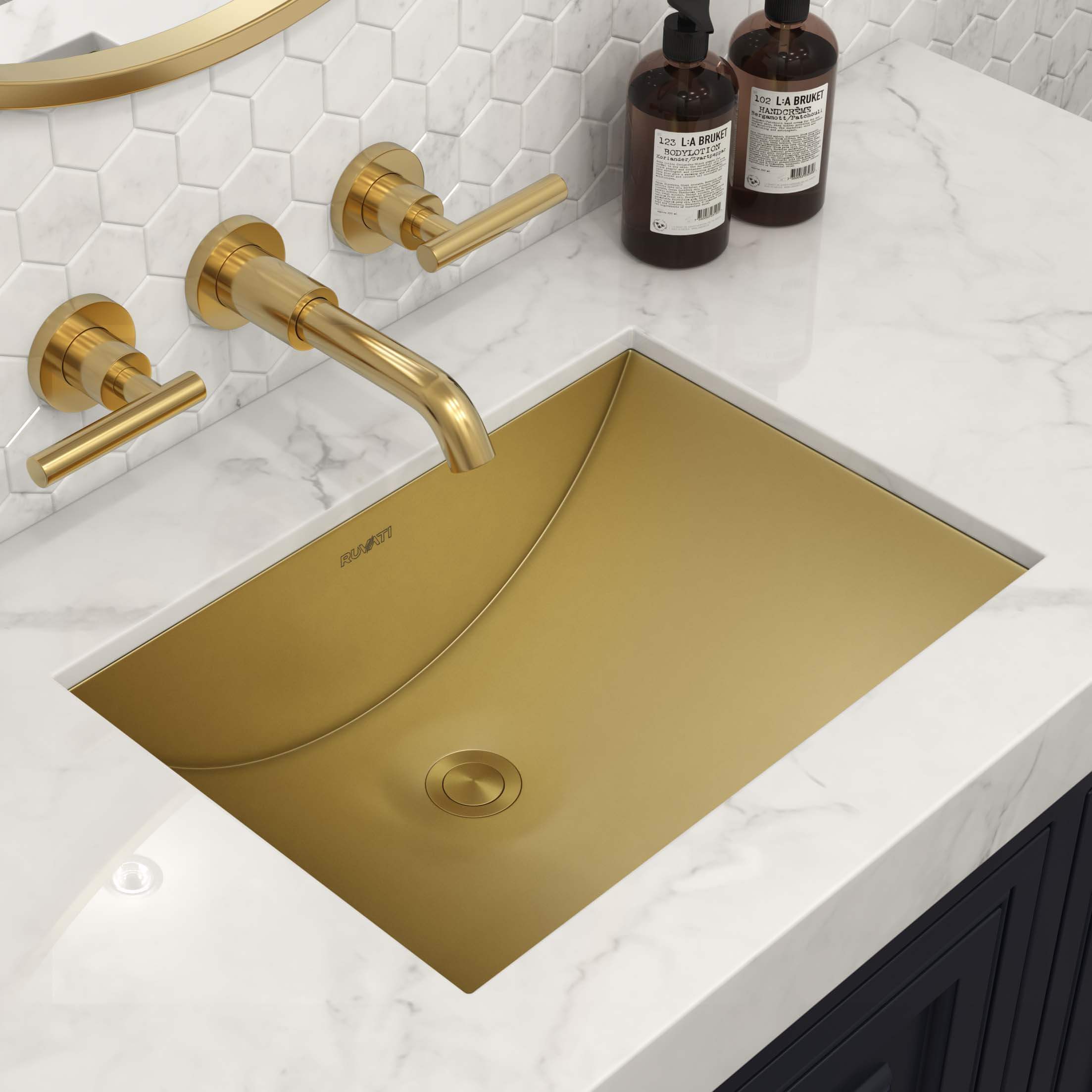 Ruvati 16 x 11 inch Brushed Gold Polished Brass Rectangular Bathroom ...
