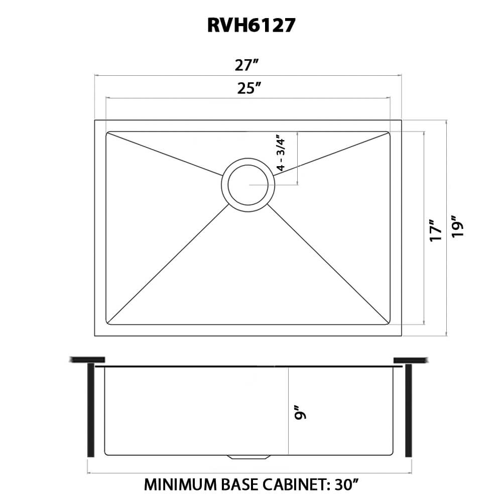 RVH6127BL Ruvati 27-inch Undermount Gunmetal Black Stainless Steel Kitchen Sink 16 Gauge Single Bowl 