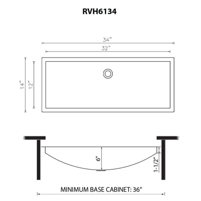 Ruvati 34 x 14 inch Brushed Stainless Steel Rectangular Bathroom Sink Undermount - RVH6134ST