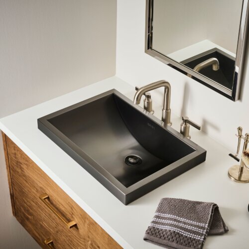Ruvati 20 x 14 inch Semi-Recessed Drop-in Topmount Gunmetal Black Stainless Steel Rectangular Bathroom Sink - RVH6211BL