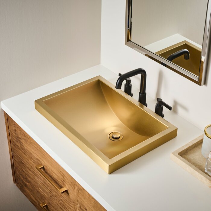 Ruvati 20 x 14 inch Semi-Recessed Drop-in Topmount Brushed Gold Rectangular Bathroom Sink - RVH6211GG