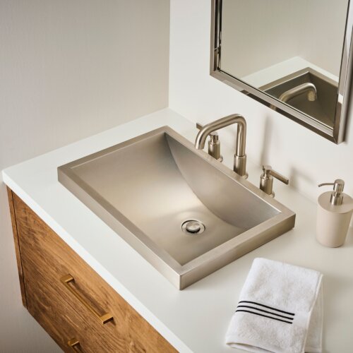 Ruvati 20 x 14 inch Semi-Recessed Drop-in Topmount Brushed Stainless Steel Rectangular Bathroom Sink - RVH6211ST