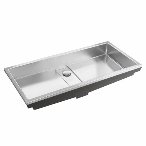 Ruvati 33 x 12 inch Brushed Stainless Steel Semi-Recessed Drop-in Topmount Ramp Bathroom Sink Stainless Steel – RVH6244ST