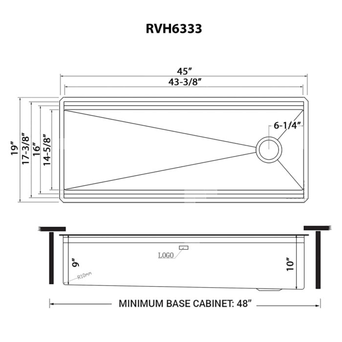 Ruvati 45-inch Workstation Two-Tiered Ledge Kitchen Sink Undermount 16 Gauge Stainless Steel - RVH6333ST