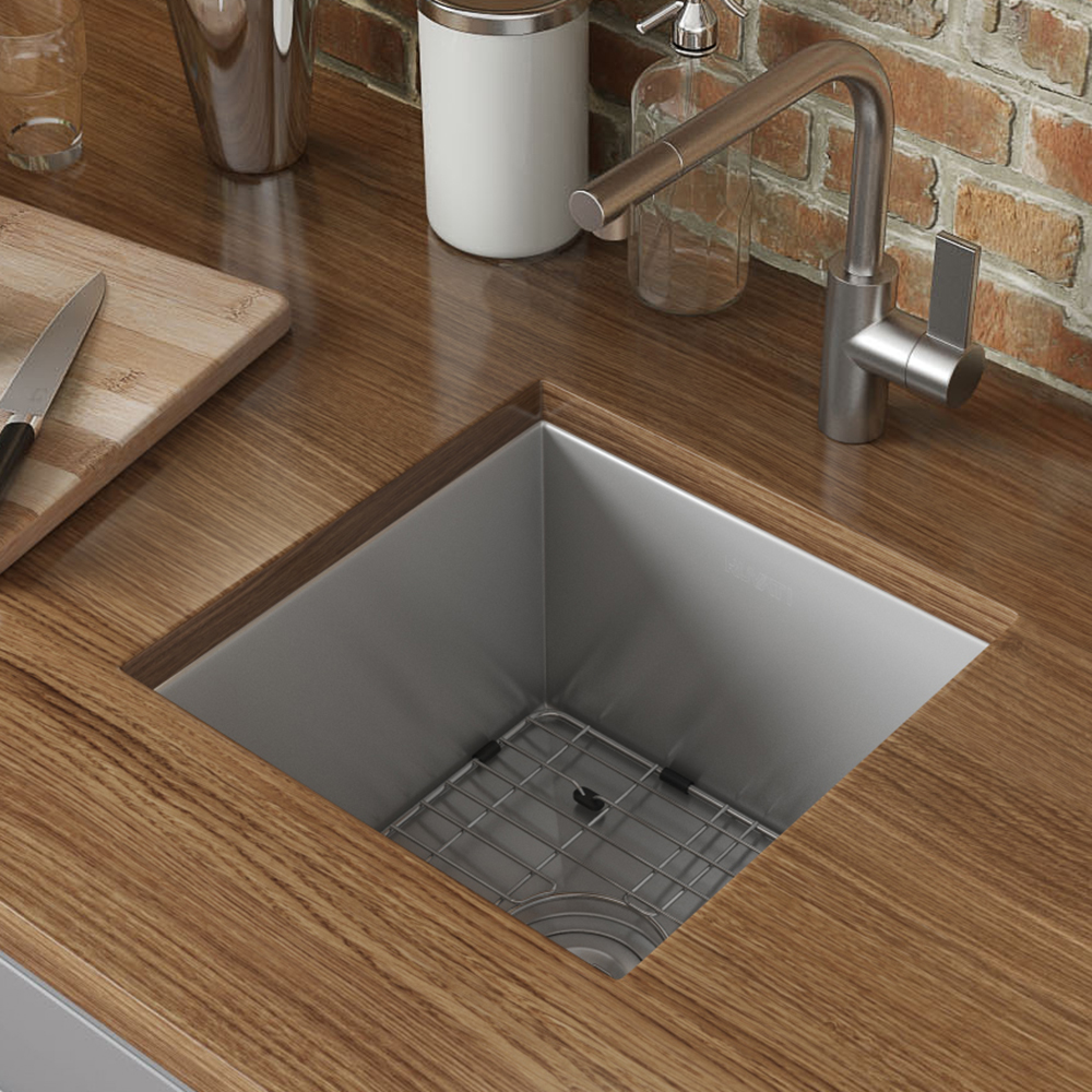 Ruvati 15 x 15 inch Undermount 16 Gauge Zero Radius Bar Prep Square Kitchen Sink Single Bowl - RVH7115