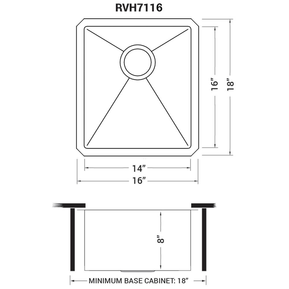 16 in. x 18 in. Single Bowl Undermount 16-Gauge Stainless Steel Bar Prep Kitchen Sink 16 in. x 18 in. Single Bowl Undermount 16-Gauge Stainless Steel Bar Prep Kitchen Sink