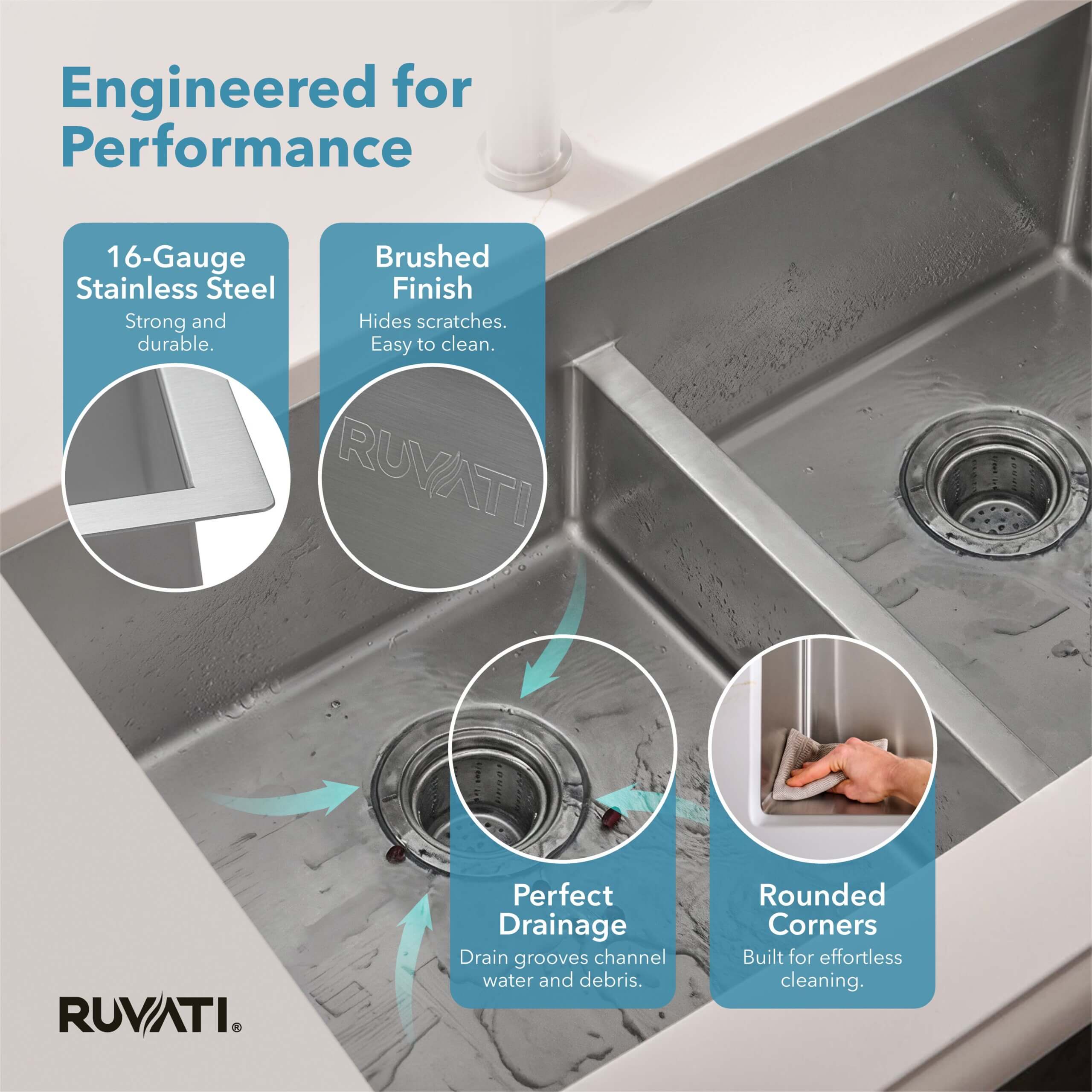 Ruvati 30-inch Low-Divide Undermount Rounded Corners 60/40 Double