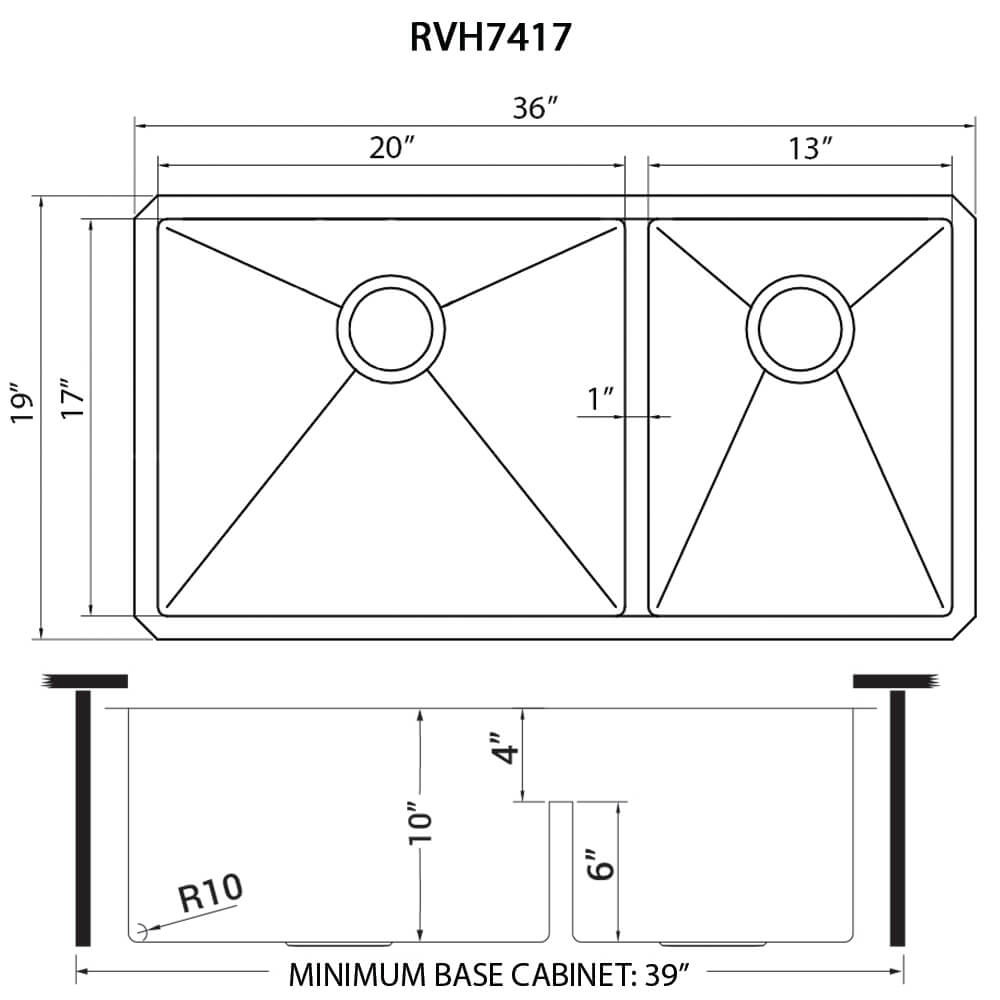 Ru Ru36 Ruvati 36-inch Workstation 60/40 Double Bowl Undermount 16