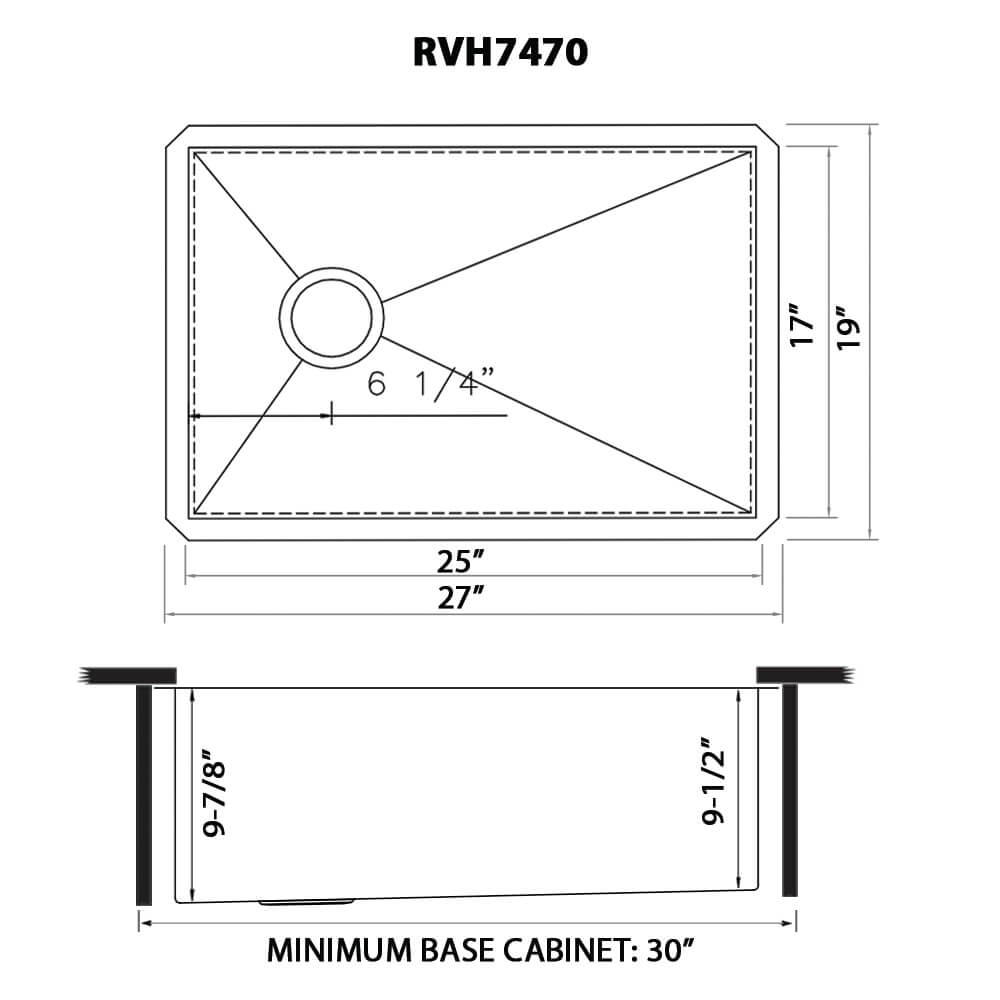 RVH7470 Ruvati 27-inch Slope Bottom Offset Drain Undermount Kitchen Sink Single Bowl 