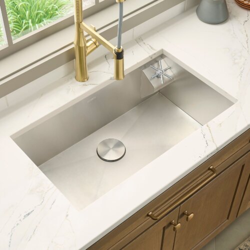 Ruvati Glass Rinser and Sink Combo 33-inch Undermount 16 Gauge Stainless Steel Rounded Corners Kitchen Sink Single Bowl - RVH7533