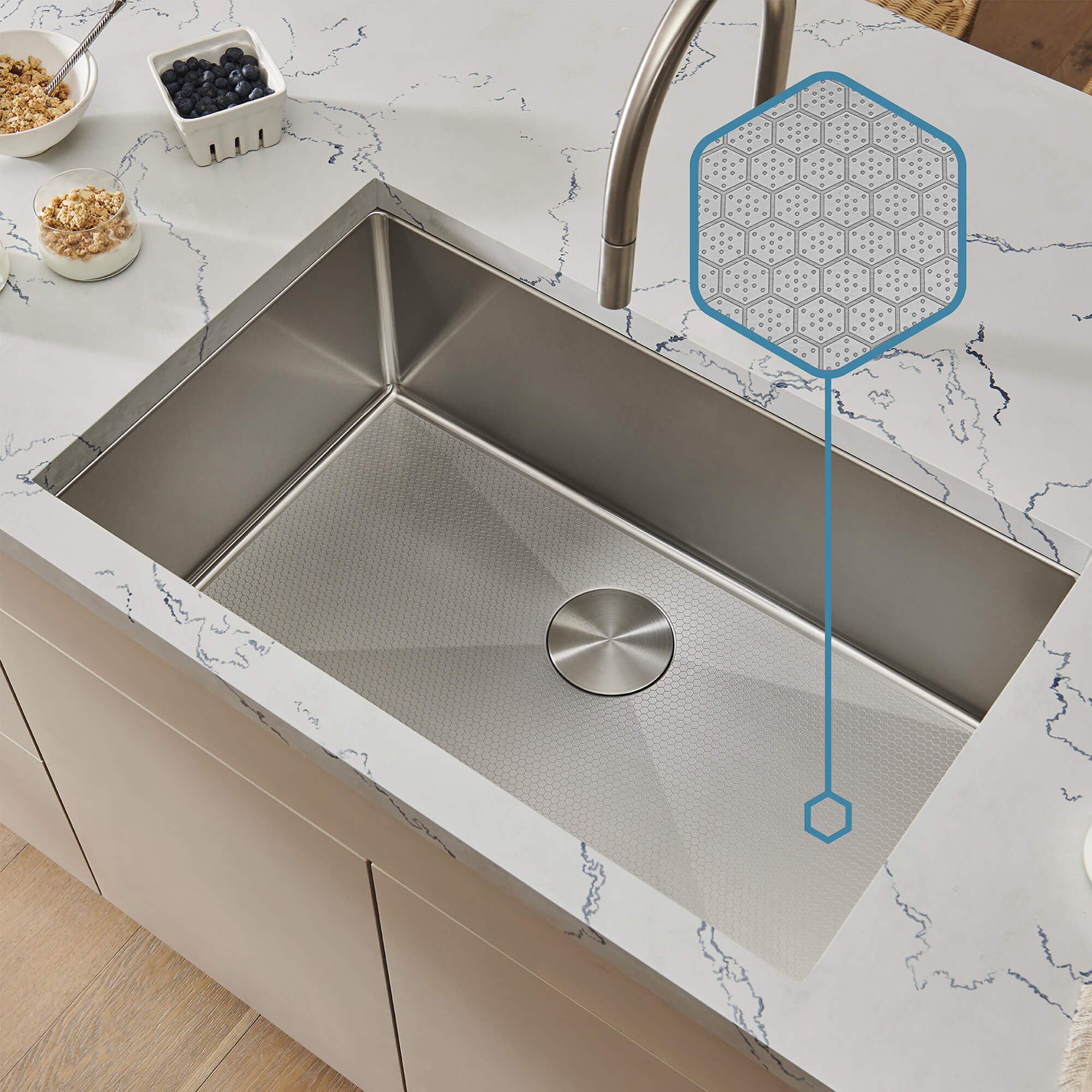 Ruvati® HexBottom™ 30-inch Scratch Resistant Embossed Texture