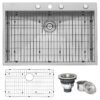Ruvati 33 x 22 inch Drop-in Topmount 16 Gauge Zero Radius Stainless Steel Kitchen Sink Single Bowl - 4 holes - RVH8001