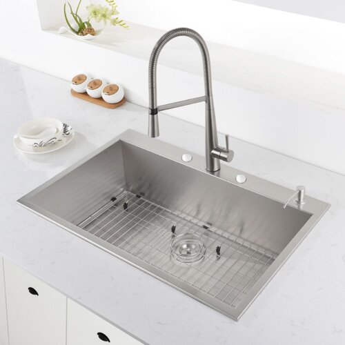 Ruvati 33 x 22 inch Drop-in Topmount 16 Gauge Zero Radius Stainless Steel Kitchen Sink Single Bowl - 4 holes - RVH8001